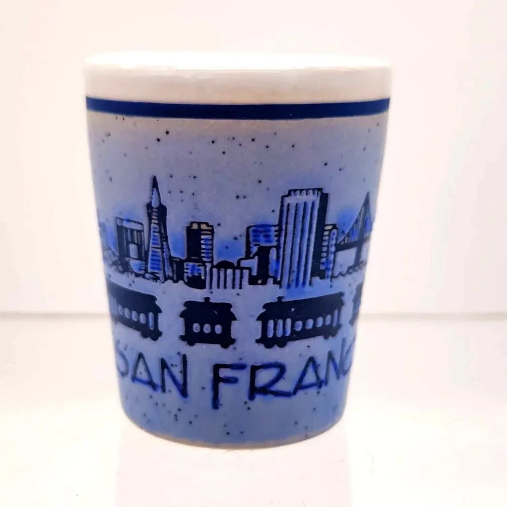 San Francisco Blue Ombre Ceramic Stoneware Shot Glass Collectible Souvenir